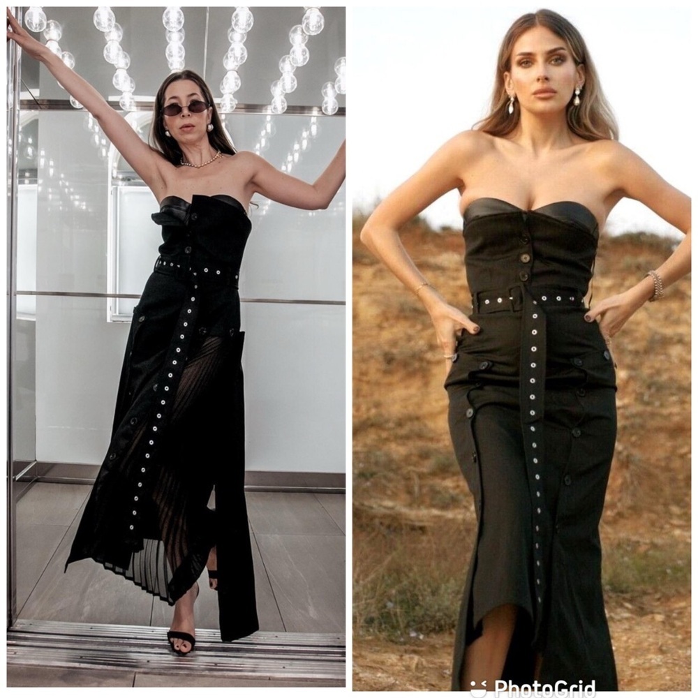 Rokh X H&M Bandeau Dress With Leather Bra Black